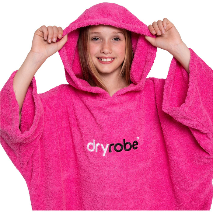 2023 Dryrobe Junior Organic Cotton Hooded Towel Changing Robe / Poncho V3 V3OCTV3 - Pink